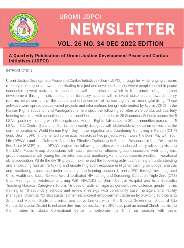UROMI JDPCI NEWSLETTER VOL. 26 NO. 34 DECEMBER EDITION image